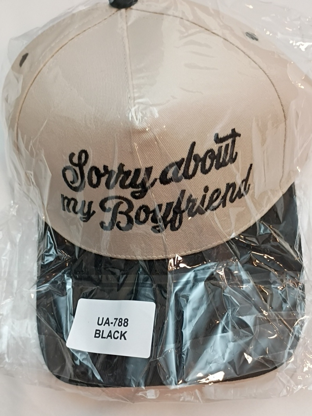 Sorry About My Boyfriend Beige & Black Kids Cap